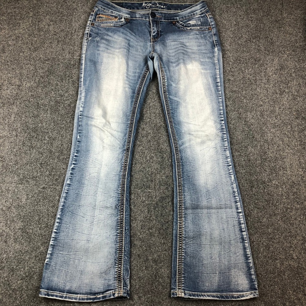 Ariya Jeans Womens Light Wash Bootcut Denim Blue Size 32/30 Stretch Embroidered